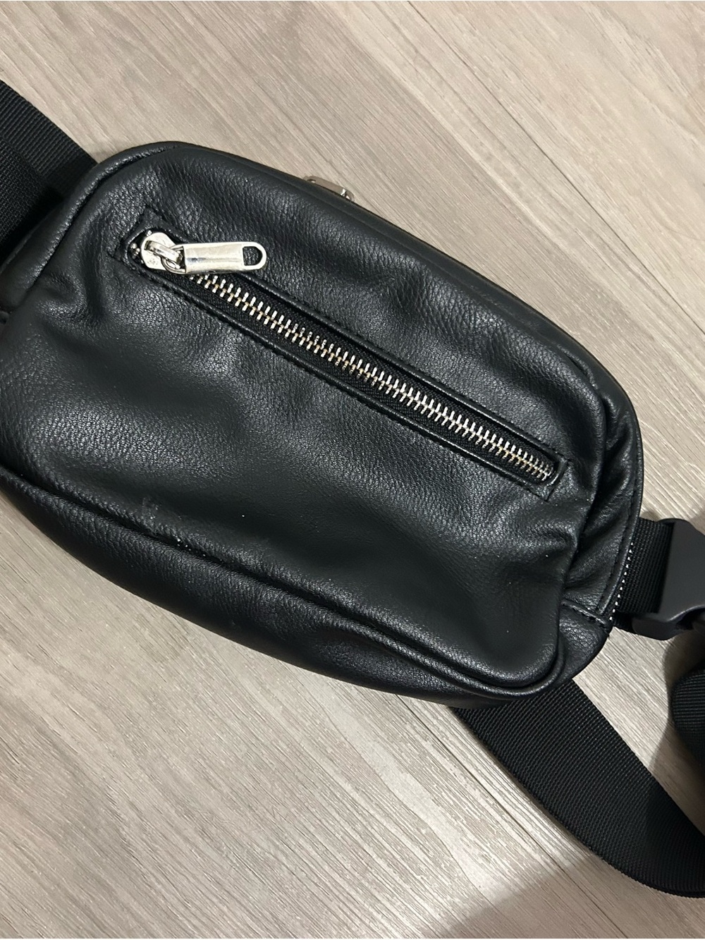 wild fable Black Faux Leather Belt Bag with Silver Hardware